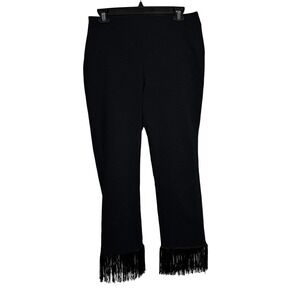 INC International Concepts Black Cropped Fringe Hem Pants